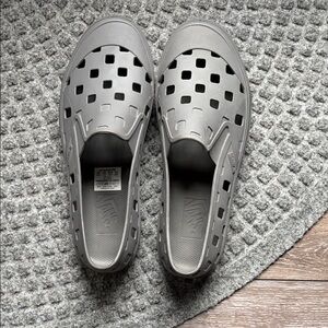 Vans Gray Slip-On Shoes with Red Logo